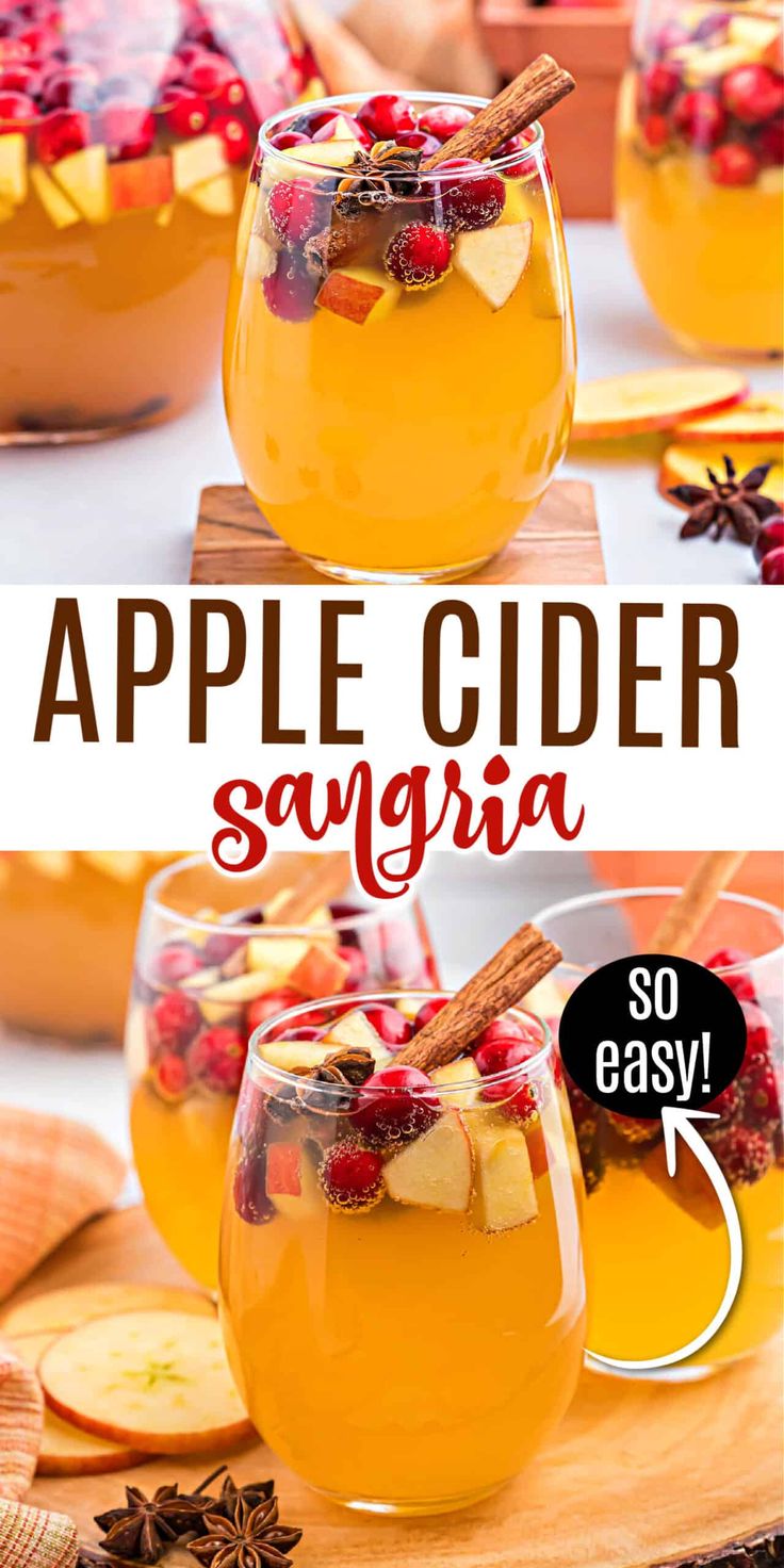 apple cider sanggrea in glasses with cinnamon and apples