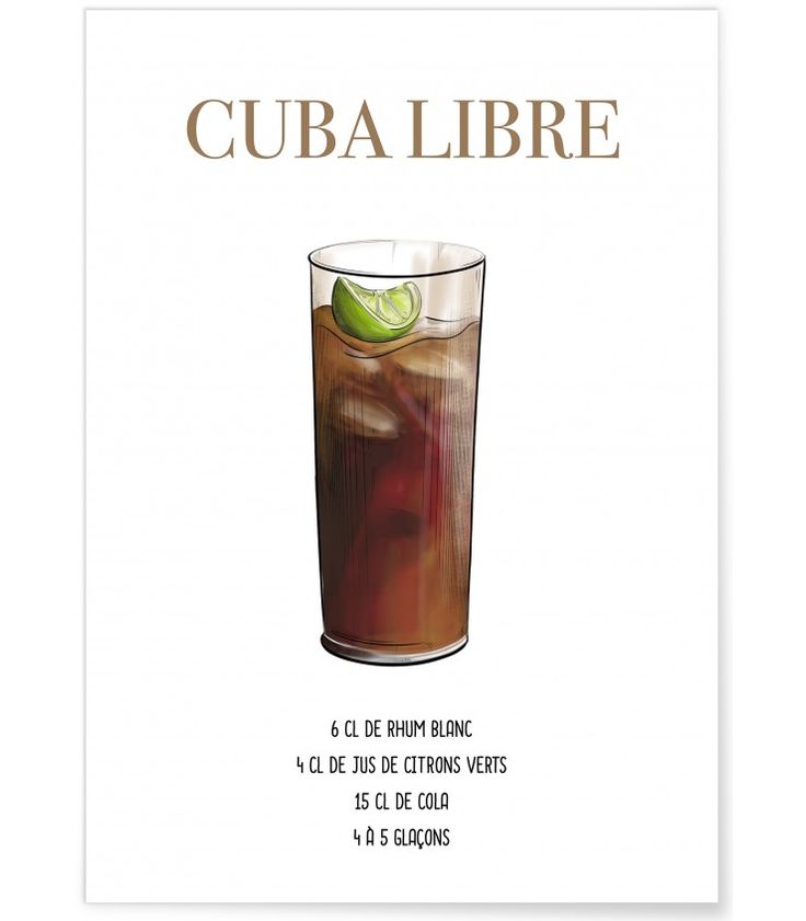 a poster with an image of a drink and the words cuba libre on it