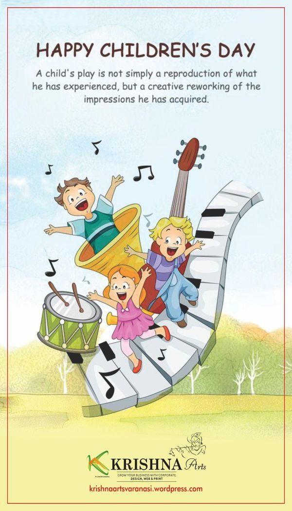 an advertisement for children's day with musical instruments and kids playing on the piano