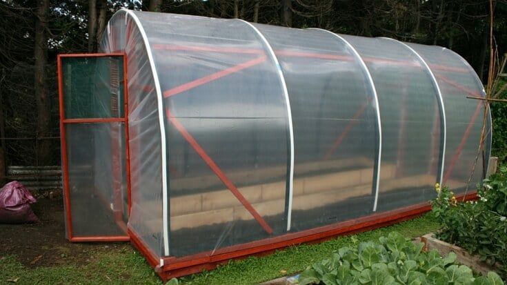 a small greenhouse in the middle of a garden