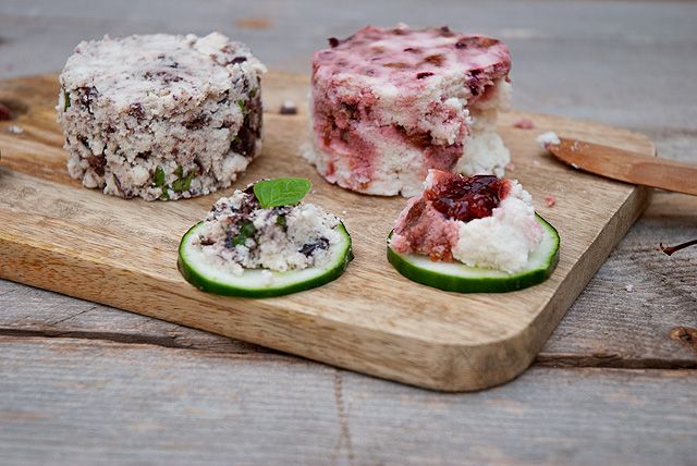 three different desserts on a wooden cutting board