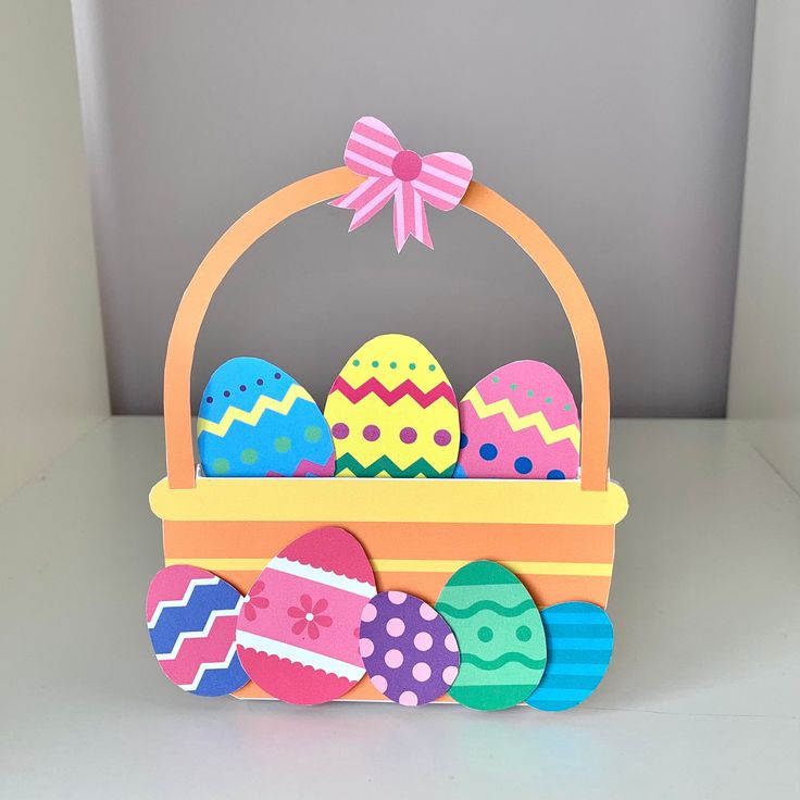 an easter basket with painted eggs in it