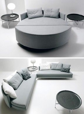 two pictures of a couch and table in a room