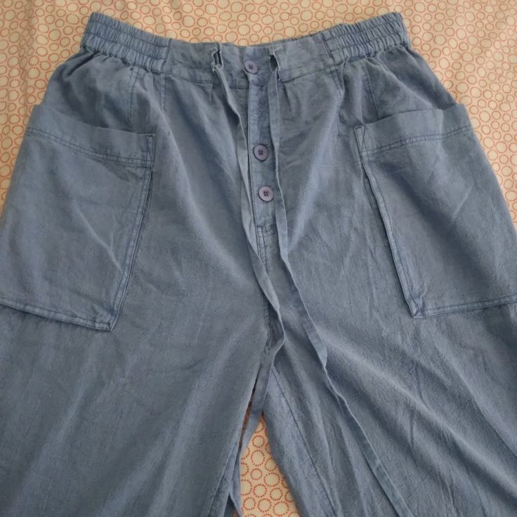 Free People Pants Casual Washed Blue Cargo Pants For Spring, Wide Leg Washed Blue Bottoms With Pockets, Washed Blue Wide Leg Bottoms With Pockets, Baggy Denim Blue Ankle-length Pants, Denim Blue Ankle-length Bottoms With Pockets, Wide-leg Washed Blue Bottoms With Pockets, Casual Wide Leg Washed Blue Pants, Washed Blue Wide-leg Pants With Pockets, Washed Blue Relaxed Fit Wide-leg Pants