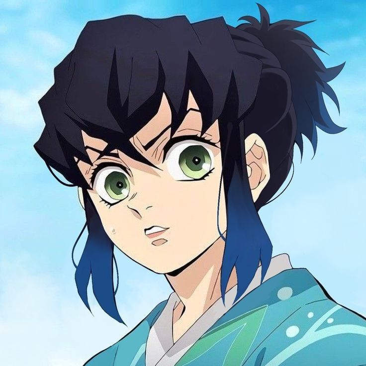 an anime character with blue hair and green eyes