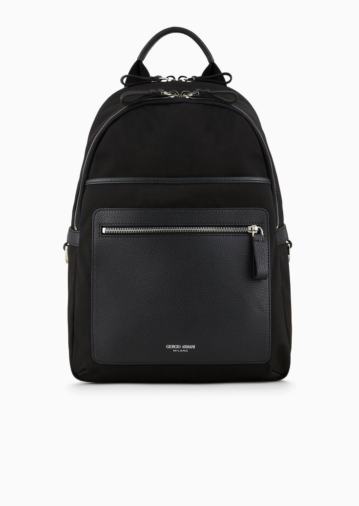 Shop GIORGIO ARMANI Recycled-nylon and pebbled-leather backpack for Man at the official store and browse the Backpacks collection. One Shoulder Backpack, Leather Backpack For Men, Armani Black, Latest Bags, Black Leather Backpack, Shoulder Backpack, Black Accessories, Leisure Time, Armani Men