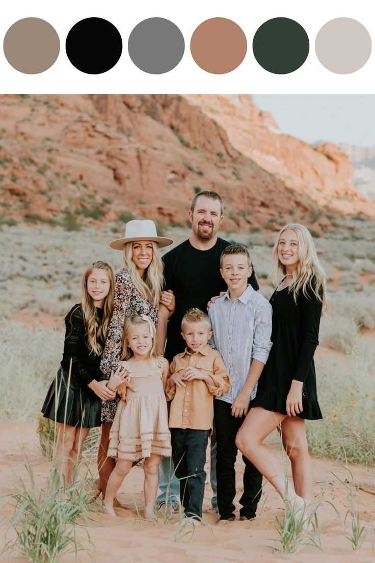 a family posing for a photo in the desert