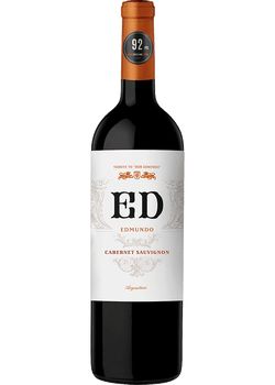 a bottle of red wine is shown on a white background with the word e d