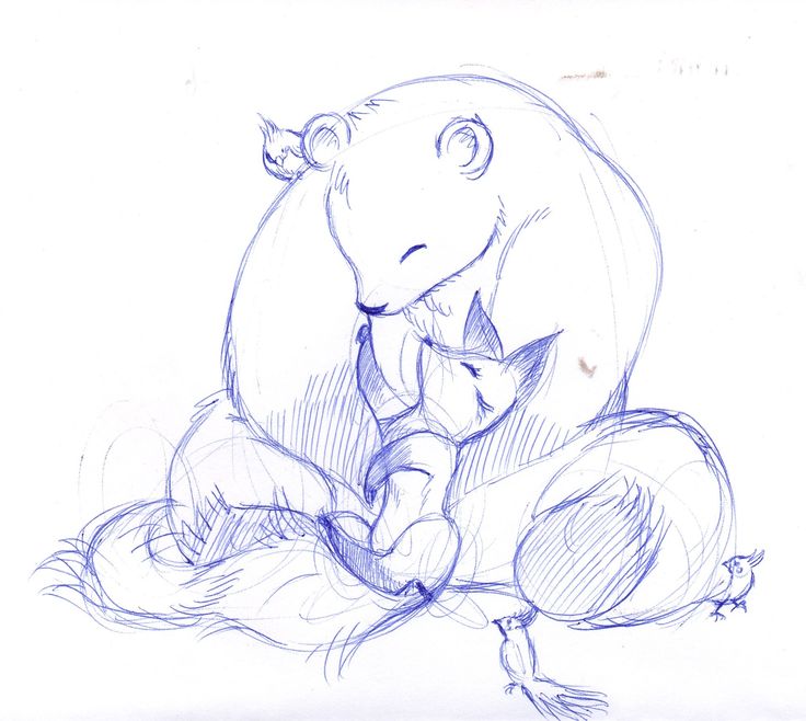 a drawing of a bear sitting on the ground