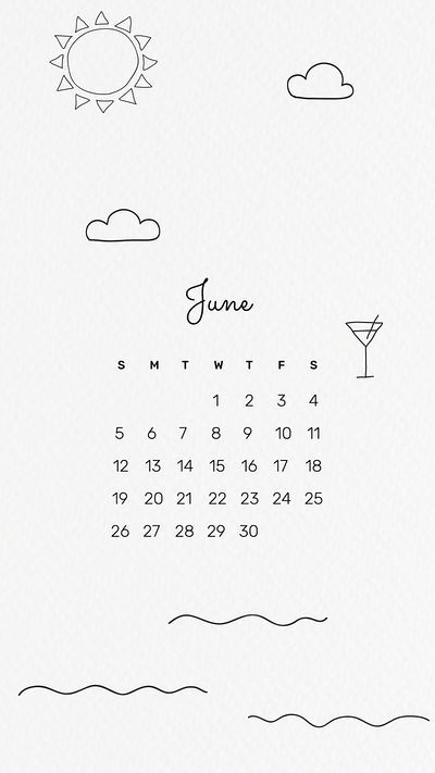 a calendar with the word june written in black ink on white paper, and an image of