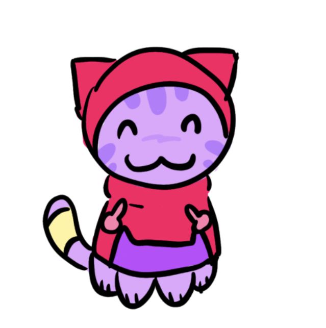 a cartoon cat wearing a red and purple outfit