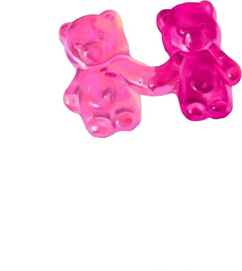 two pink gummy bears sitting next to each other