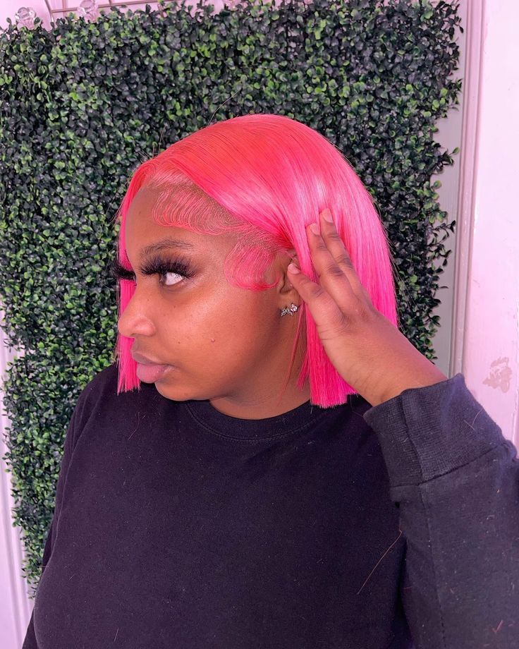 ⚜️𝘏𝘰𝘵 𝘱𝘪𝘯𝘬 𝘧𝘳𝘰𝘯𝘵𝘢𝘭 𝘸𝘪𝘨 Pink Frontal Wig, Hot Pink Bob, Pink Bob, Braids For Black, Frontal Wig, Braids For Black Hair, Bob Wigs, Frontal Wigs, Black Girls Hairstyles