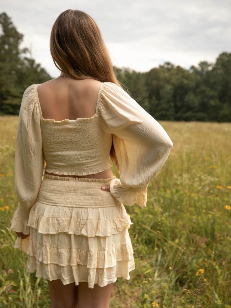 This off shoulder crop top and skirt set features a ruched smocked body and drawstring bust. The model is wearing a size medium. Spring Off-shoulder Crop Top With Smocked Bodice, Off-shoulder Crop Top With Smocked Bodice, Spring Ruched Square Neck Crop Top, Spring Ruched Crop Top With Square Neck, Crop Top And Skirt Set, Crop Top And Skirt, Top And Skirt Set, Off Shoulder Crop Top, Top And Skirt