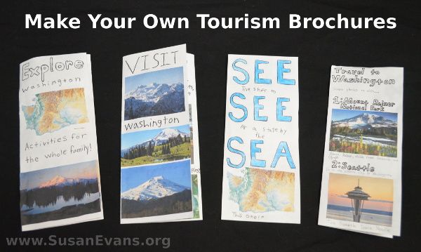 three pieces of paper with pictures on them and the words make your own tourism brochures