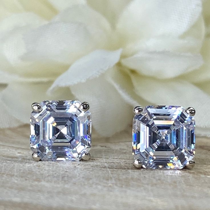 Asscher Earrings, 4.50 CTW Asscher Cut Stud Earrings 14k White Gold, Unisex Stud Earrings, Diamond Stud Earrings, Mothers Day Gift, #5030 #StudEarrings #5030 #InfinityJewelersUSA #AsscherCut #DiamondStud #Earrings #MothersDayGift #AsscherEarrings #UnisexStudEarrings #14kWhiteGold Anniversary Diamond Earrings With Octagon Accents, Octagon Earrings With Diamond Accents As Gift, Fine Jewelry Earrings With Diamond Accents In Octagon Shape, Octagon Earrings With Diamond Accents Fine Jewelry, Octagonal Earrings With Diamond Accents, Octagon Diamond Cut Earrings For Anniversary, Elegant Octagon Brilliant Cut Earrings, Silver Octagon Earrings With Diamond Accents, Diamond Brilliant Cut Octagon Earrings