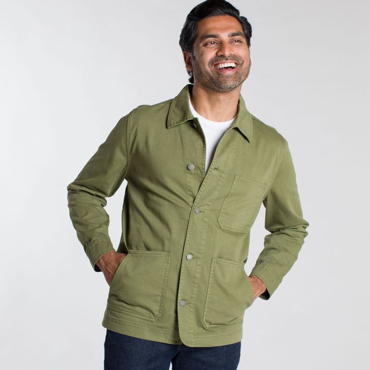 Ash & Erie Olive Chore Jacket for Short Men   Chore Jacket Khaki Button-up Utility Jacket With Welt Pockets, Fall Cotton Sport Coat With Multiple Pockets, Utility Jacket With Multiple Pockets For Workwear, Everyday Cotton Outerwear With Buttons, Utility Jacket With Patch Pockets For Workwear, Utility Shacket With Multiple Pockets For Work, Green Workwear Outerwear With Patch Pockets, Classic Cotton Sport Coat With Multiple Pockets, Utility Jacket With Flap Pockets For Workwear