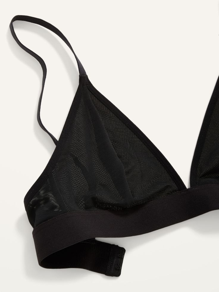 "Online exclusive! Adjustable, soft-brushed elastic spaghetti straps.  Plunging V-neck.  Breathable, lightweight nylon mesh, with comfortable stretch.  Soft-brushed elastic hem, with adjustable hook-and-eye closures at center back.  Fitted through bo Black Nylon Bra With Straps, Fitted Black Mesh Bra, Black Stretch Mesh Bra, Black Jack, Bralette Top, Top Hits, Bralette Tops, Jack Black, Old Navy Women