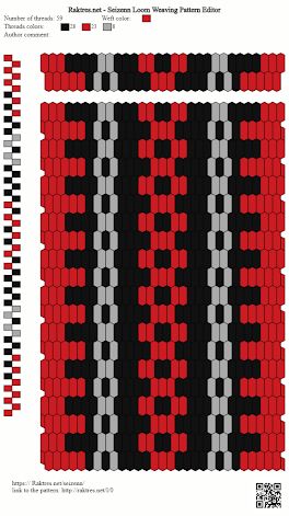 an image of a red and black beaded pattern with white dots in the middle