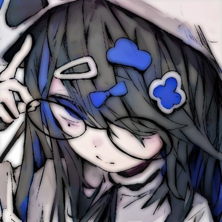 a drawing of a girl with long hair and blue eyes holding a cell phone to her ear