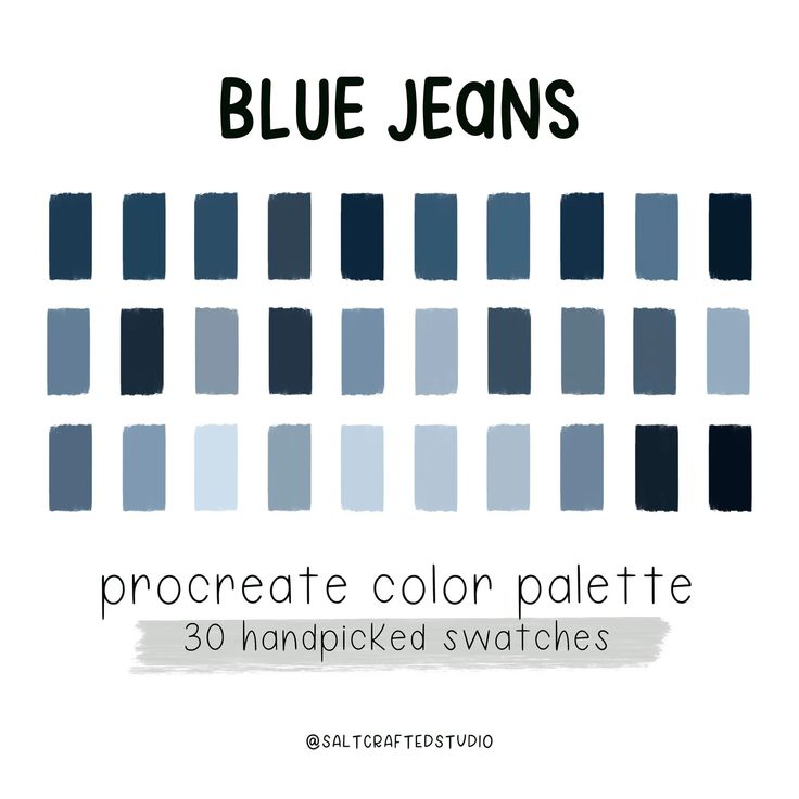 Blue Jeans Procreate Color Palette Color Swatches ProcreateEtsy Procreate Color Palette, Colour Pallets, Mixing Colors, Hex Color Palette, Color Palette Challenge, Color Schemes Colour Palettes, Stunning Hairstyles, Palette Art, Paint Color Palettes