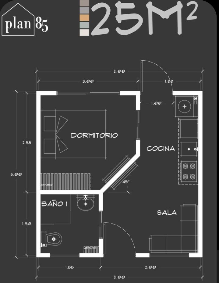 the floor plan for an apartment with two bedroom and one bathroom, which is located on the