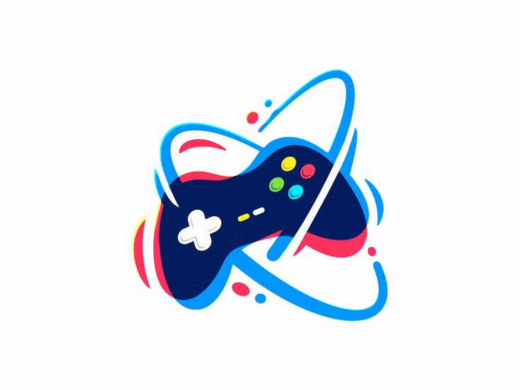 a video game controller in the shape of an abstract design on a white background with red, blue and green dots