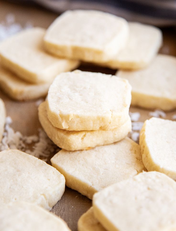 some cookies are stacked on top of each other and ready to be cut into pieces