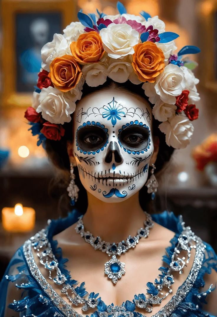 Catrina mexicaine réaliste hipper de Dia de los Muertos ! Le Jour des Morts. Le Jour des Morts ! Halloween Illustration numérique de Día de los Muertos CatrinaCélébrez le riche héritage culturel de Día de los Muertos avec cette superbe illustration numérique d'une Catrina magnifiquement décorée. Cette oeuvre d'art présente une silhouette élégante vêtue d'une robe aux couleurs vives avec des détails complexes. Le visage de Catrina est méticuleusement décoré de motifs traditionnels de têtes de mor Catrina Headband, Catrina Costume, Catrina Makeup, Muertos Makeup, Halloween Maquillage, Day Of The Dead Makeup, Natural Aesthetics, Venomous Snakes, Sleek Dress