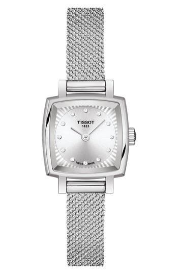 Small diamond indexes sparkle beneath the thick, diamond-evoking beveled glass face on a petite '60s-inspired Swiss-made square watch that offers refined elegance. 20mm case Jewelry clasp closure Swiss quartz movement 12 diamonds Diamond weight .025ct. Clarity: VS-SI Scratch-resistant sapphire crystal face with antireflective coating Stainless steel or stainless steel with gold PVD Swiss made >Diamond Guide Tissot Lovely, Square Watches, Jewelry Advice, Jewelry Clasps, Mesh Bracelet, Stainless Steel Mesh, Square Diamond, Steel Mesh, Square Watch