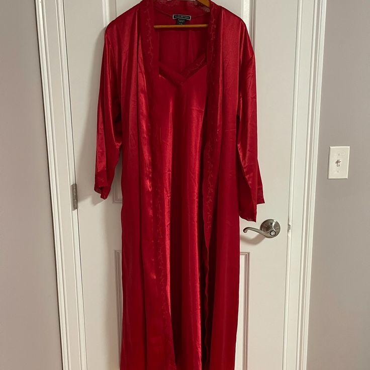 No Tags. Never Used. Elegant Red Lounge Robe, Elegant Red Robe For Loungewear, Elegant Red Sleepwear For Wedding Night, Red Long Sleeve Satin Gown, Red Fitted Nightgown For Loungewear, Fitted Red Nightgown For Loungewear, Red Satin Long Sleeve Gown, Elegant Red Sleepwear For Loungewear, Red Fitted Long Sleeve Robe