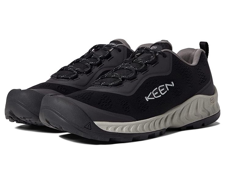 KEEN Nxis Speed - Men's Shoes : Black/Vapor : Hike through those challenging trails in ultimate style wearing the ultra-comfy and lightweight KEEN Nxis Speed Sneakers. Performance mesh upper with TPU overlays for enhanced breathability and durability. Breathable and soft textile lining. Removable cushioned PU insole for all-day comfort. Iconic KEEN fit offers enough space across the forefoot so that you can easily spread out your toes. TPU reinforcement offers added durability in key zones. Padd Mens Shoes Black, Soft Textiles, Black Shoes, Men's Shoes, Sneakers, How To Wear, Black