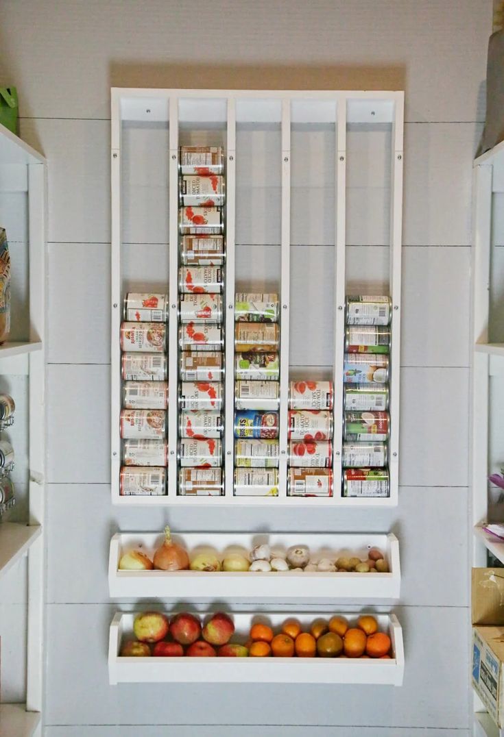 the shelves are filled with fruits and vegetables