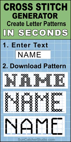 cross stitch generator with the text in second and third letters on it, along with an additional pattern for each letter