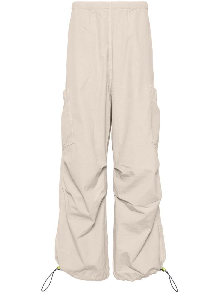 light beige cotton panelled design logo patch to the rear elasticated waistband wide leg two side inset pockets two side cargo pockets rear flap pocket drawstring hem Cream Utility Cargo Pants, Cream Utility Cargo Pants With Pockets, Utility Cream Cargo Pants, Cream Wide Leg Cargo Pants, Cream Cotton Cargo Pants With Pockets, Cream Cotton Cargo Pants, Utility Cream Cargo Pants With Pockets, Cream Utility Bottoms With Cargo Style, Cream Utility Cargo Bottoms