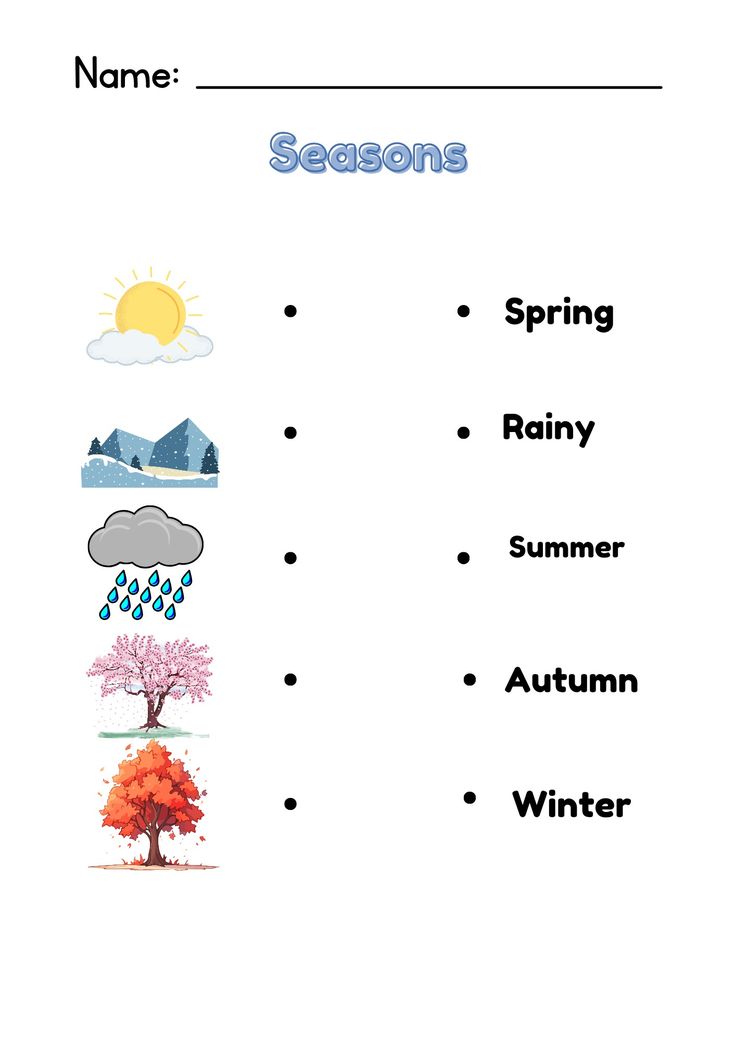 Seasons 4 Seasons Worksheet, Air Pollution Poster, Grade R Worksheets, Seasons Name, Kindergarten Homework, Seasons Worksheets, Worksheet Kindergarten, Holiday Homework, Matching Worksheets