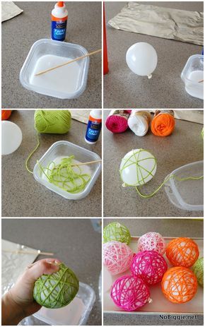 there are pictures of yarn balls being made