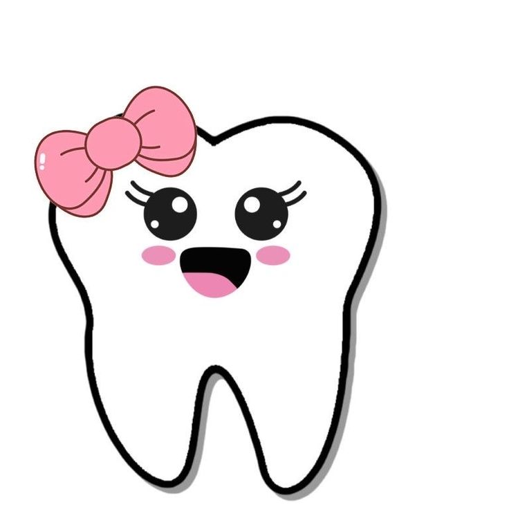 a cartoon tooth with a pink bow on its head