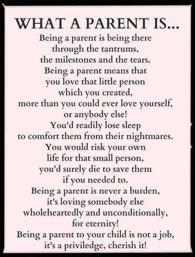 a poem written in black and white with the words what a parent is