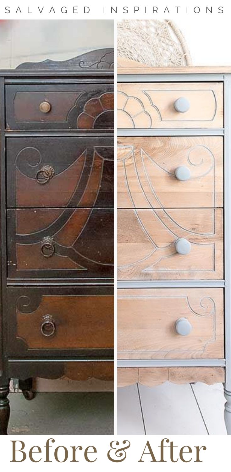 before and after photos of an old dresser