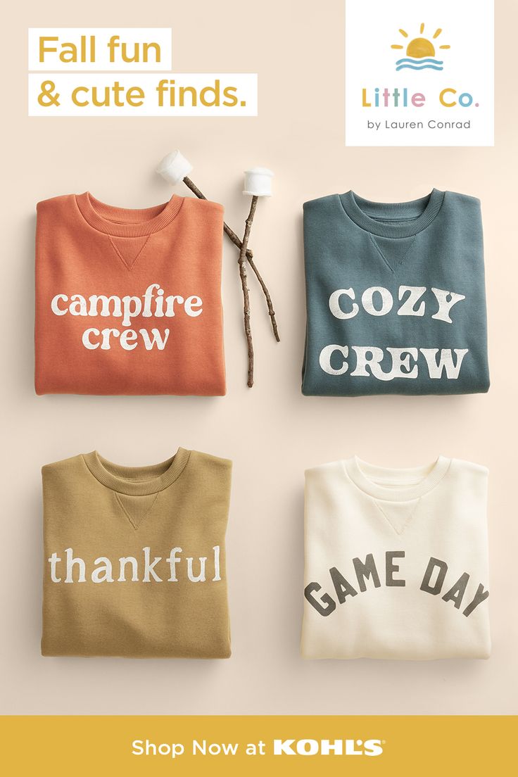 Get cute crews for every fall activity! From campfires to game day, find kids’ styles for every occasion from Little Co. by Lauren Conrad at Kohl’s and Kohls.com. Stickers Animals, Lauren Conrad Style, Fall Activity, Kids Styles, Thanksgiving Shirts, Trendy Tee, Lauren Conrad, Comfy Outfits, Cute Shirts