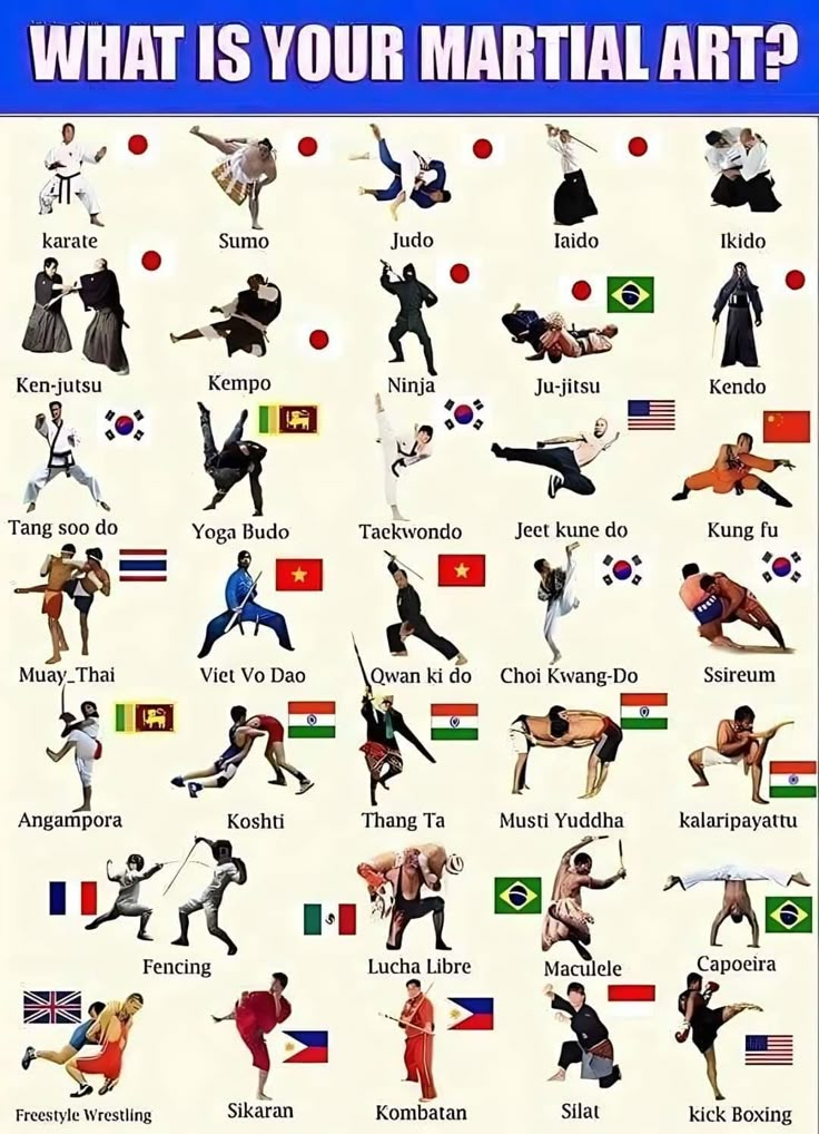 what is your martial art? poster with all the names and pictures in different languages