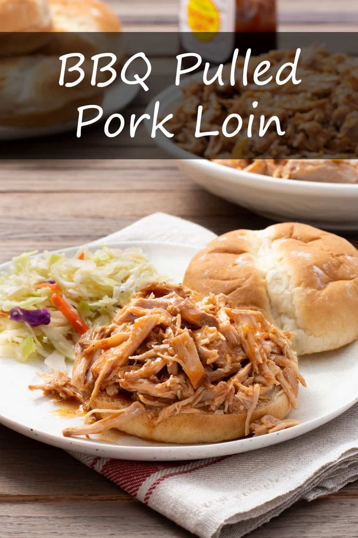 bbq pulled pork loin on a plate with cole slaw