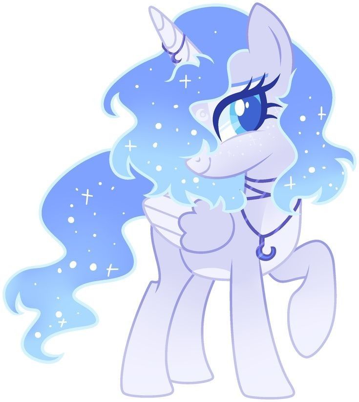 a cartoon pony with blue eyes and stars in the sky behind it is an image of a