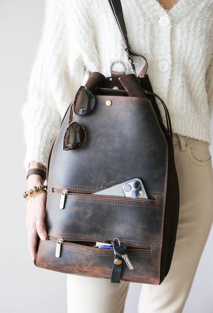 Leather Backpack for Men | Brown Leather Backpack | Qisabags Leather Crossbody Backpack With Zipper Pocket, Convertible Leather Backpack, Leather Bags For Men, Leather Backpack For Men, Custom Backpack, Colorful Handbags, Camera Backpack, Brown Leather Backpack, Small Leather Bag