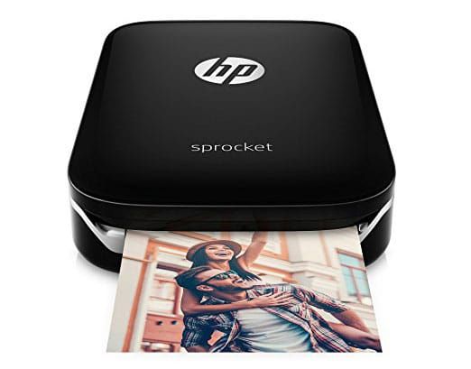 the hp sprocket photo printer is open and ready to be used for photos