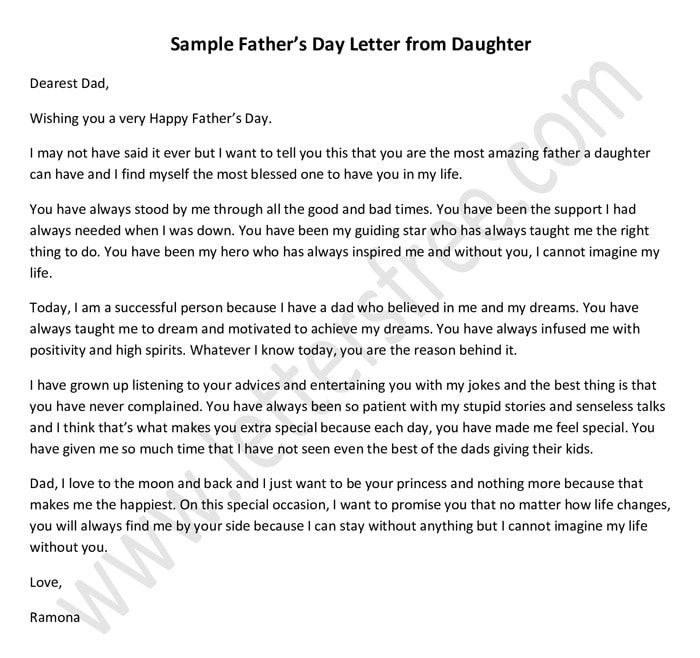 a letter from a father to his daughter that says, sample father's day letter from daughter