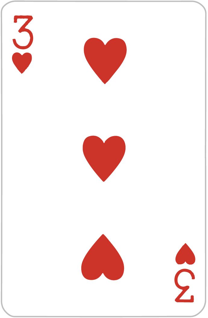 three hearts playing cards with the number two on each side