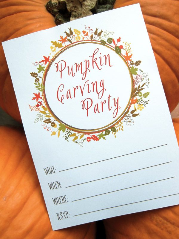 there is a pumpkin carving party sign on top of some pumpkins with leaves around it