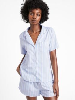 Organic Luxe Poplin Pajama Short Set Styles For Living Room, Pajama Short Set, Pajama Short, Autumn 2022, Striped Pyjamas, Sleep Set, Notch Collar, Short Pajama Set, Short Set